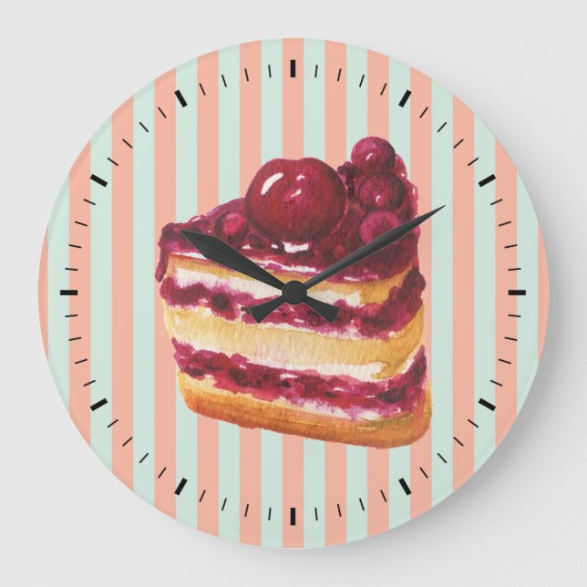 Retro Cherry Cake Wall Clock Stor Klocka (Framsida)