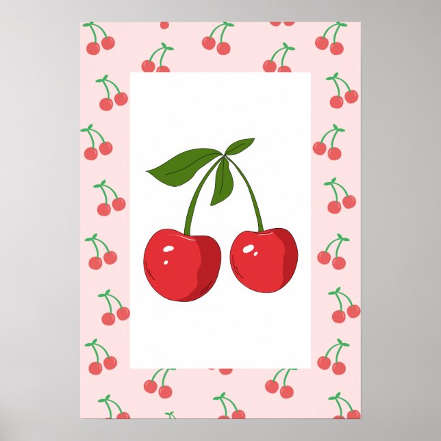 Retro Cherry Fruit Pattern Aesthetic Nursery Art Poster (Framsidan)