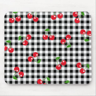 Retro Cherry Gingham Cute Red & Black Checkated Musmatta