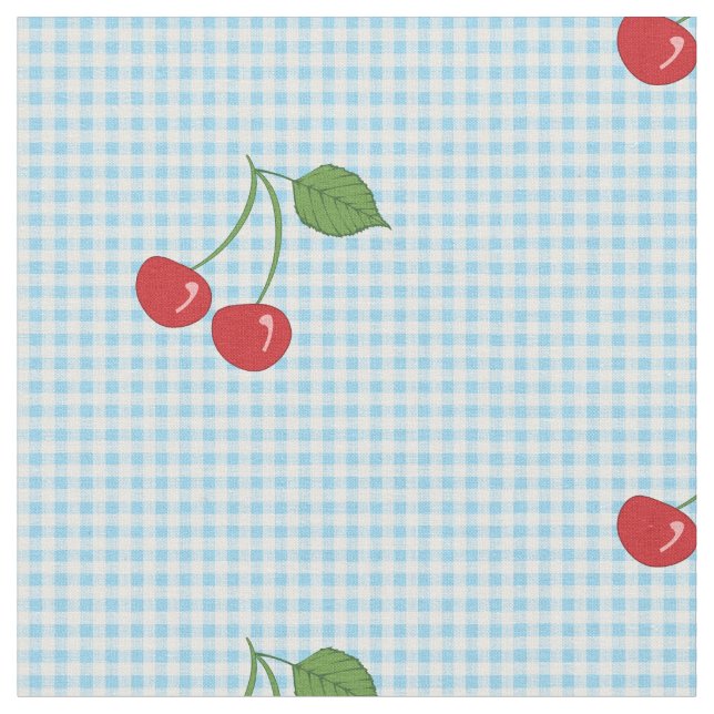 Retro Cherry Gingham Mönster Tyg (Närbild)