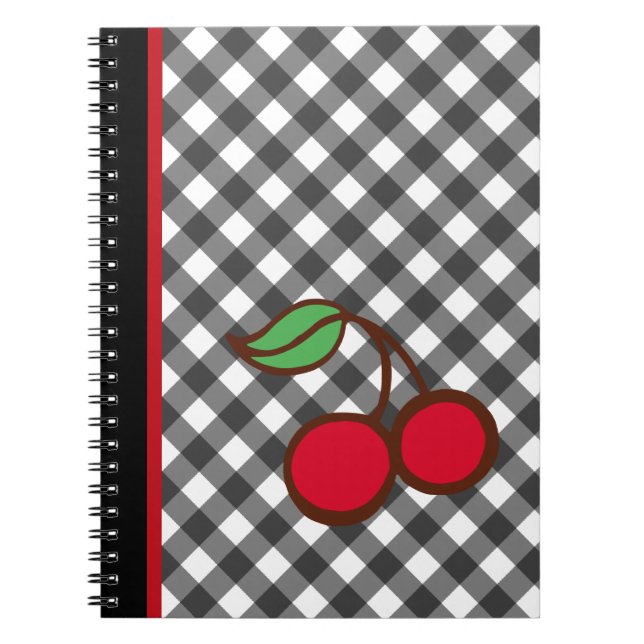 Retro Cherry Gingham School Kitchen - bärbar dator Anteckningsbok Med Spiral (Framsidan)