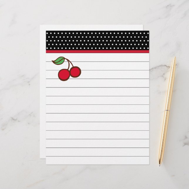 Retro Cherry Letterhead Papper (Fram/Back In Situ)
