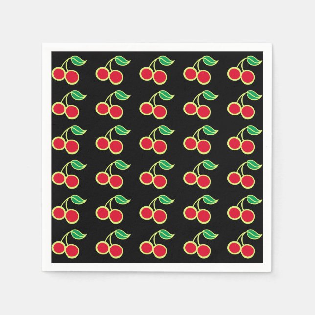 Retro Cherry Party Picnic Birthday Napkins Pappersservett (Framsidan)