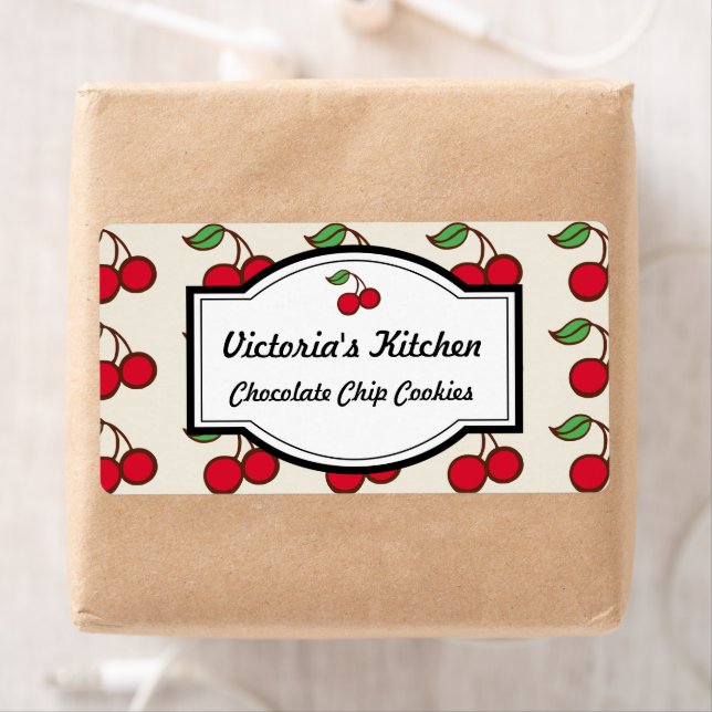 Retro Cherry Personlig Kitchen Gift Märkre Labels Fraktsedel (Insitu)