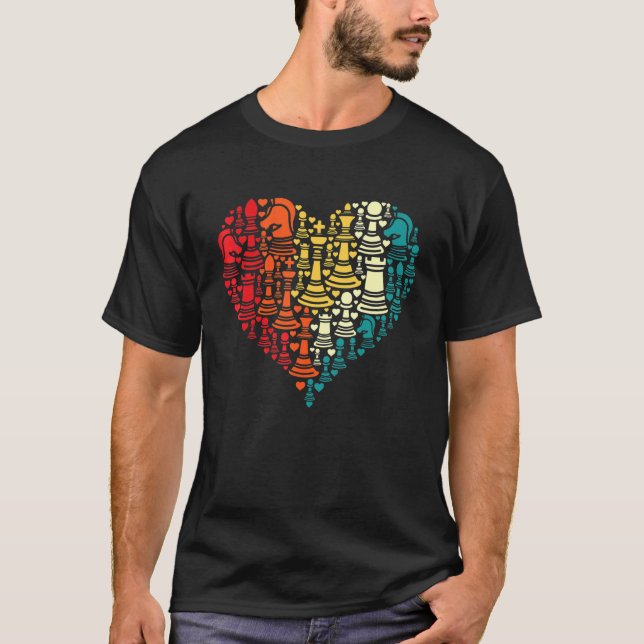 Retro Chess Biet Heart Shape-spel T Shirt (Framsida)