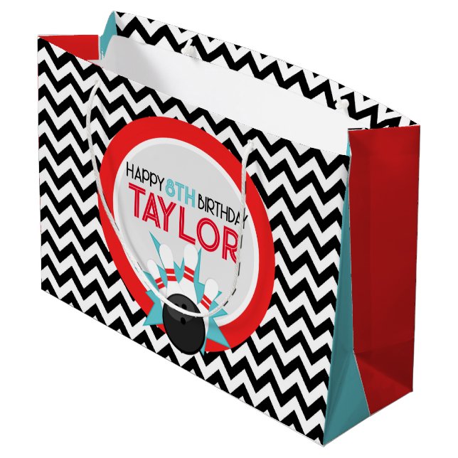 Retro Chevron Bowling Birthday Gift Bag (Baksidan Vinklad)