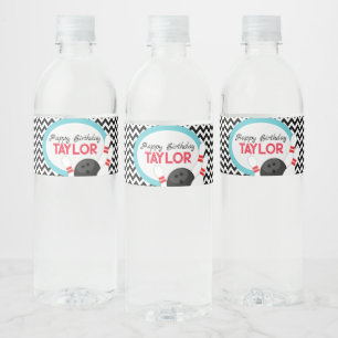 Retro Chevron Bowling Birthday Vattenflaska Labels Etikett