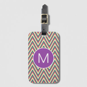 Retro Chevron Mönster Coola Monogram Bagagebricka