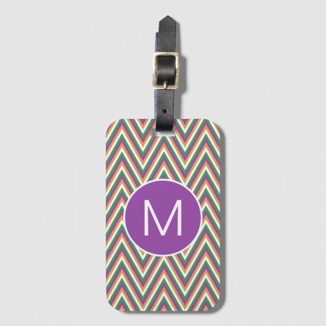 Retro Chevron Mönster Coola Monogram Bagagebricka (Framsida vertikal)