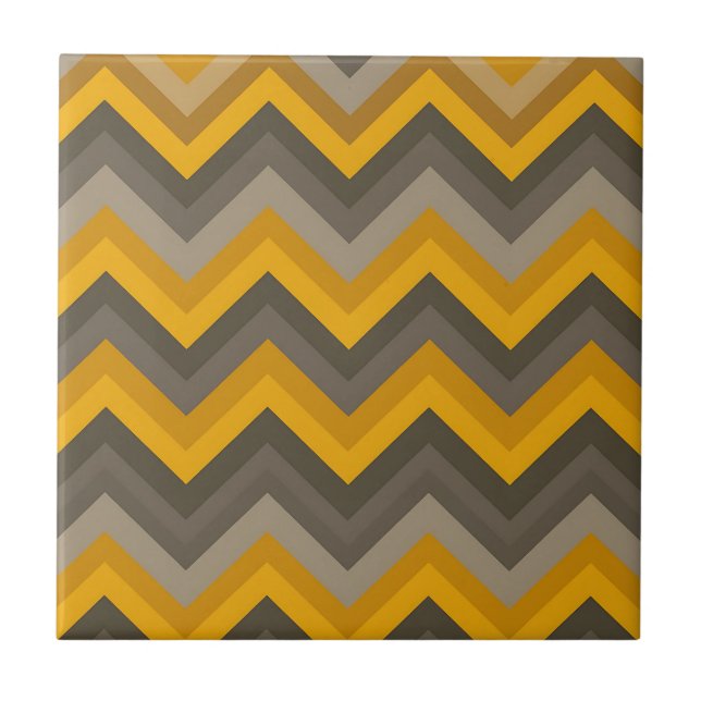 Retro Chevron-mönster Senapsgul Grå  Kakelplatta (Framsidan)