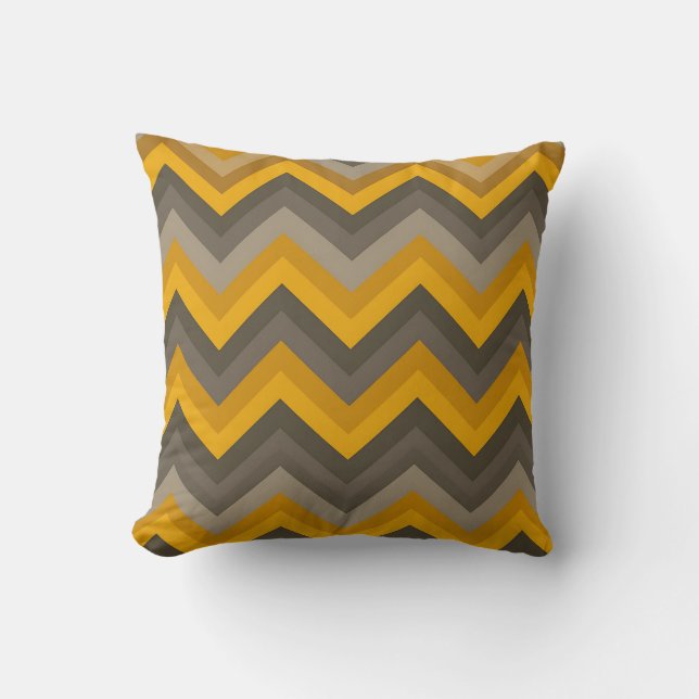 Retro Chevron-mönster Senapsgul Grå  Kudde (Framsida)