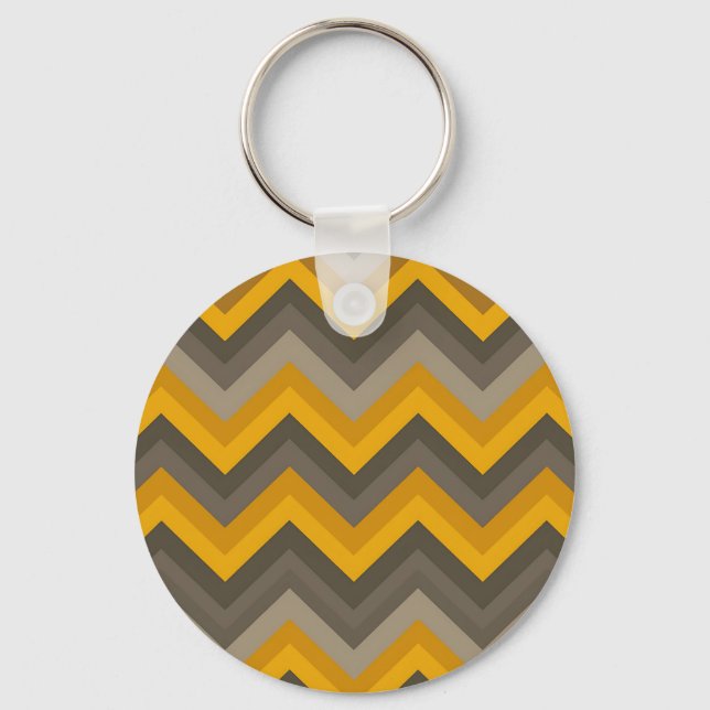Retro Chevron-mönster Senapsgul Grå Nyckelring (Framsida)