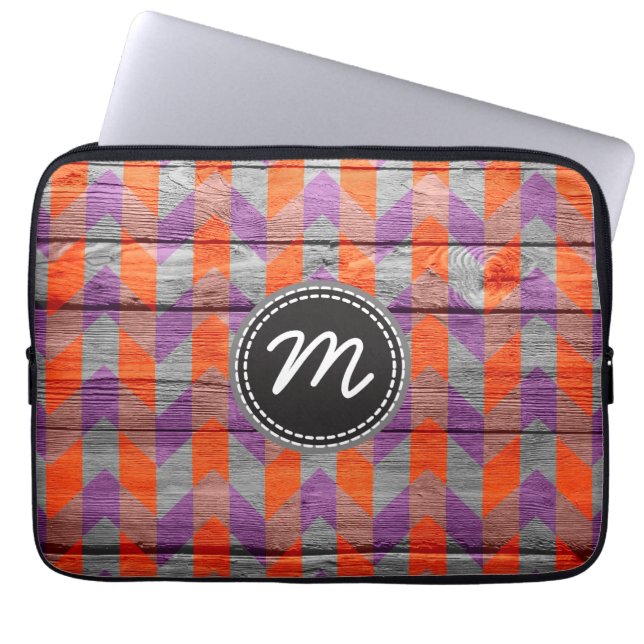 Retro-chevron-mönster sicksack #17 laptop sleeve (Framsidan)