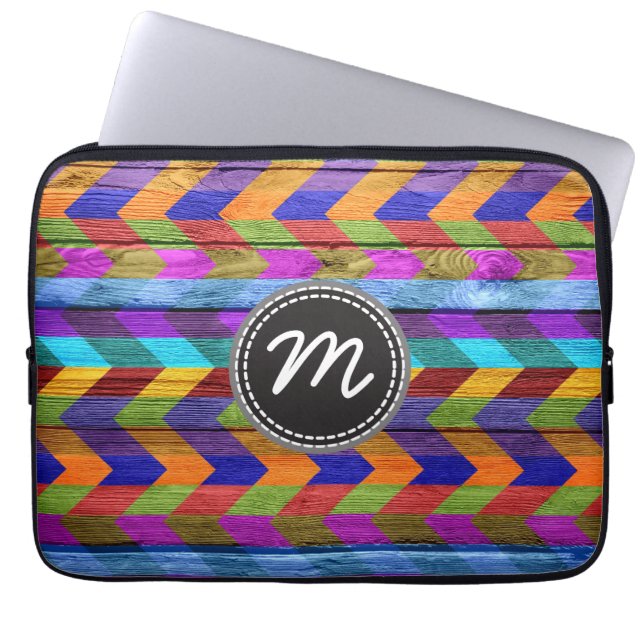 Retro-chevron-mönster sicksack #8 laptop sleeve (Framsidan)