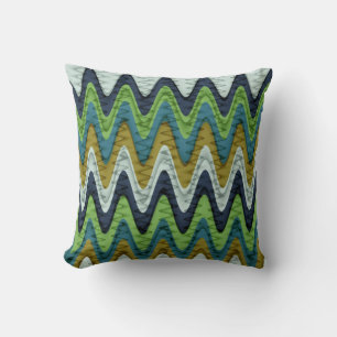 Retro Chevron och Vågigt Rand Mönster 2 Kudde