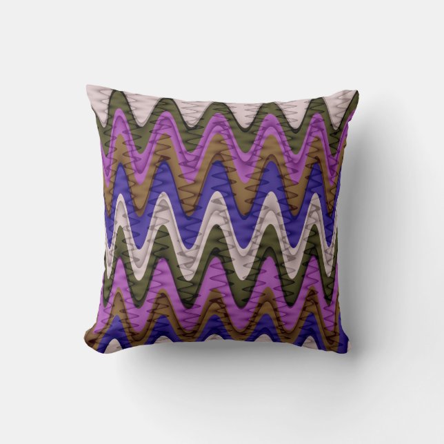 Retro Chevron och Vågigt Rand Mönster 3 Kudde (Framsida)