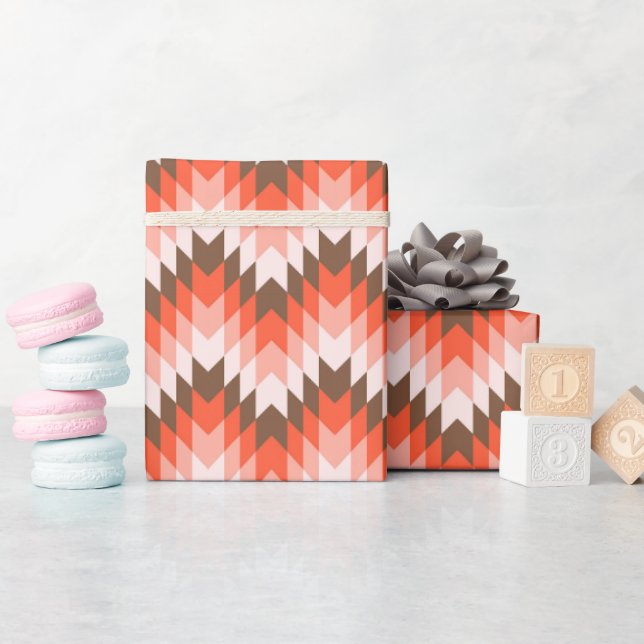 Retro Chevron, Orange Geometrisk, Modernt Mönster Presentpapper (Baby Shower)