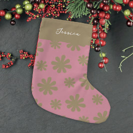 Retro Chic 70-talets Rosa och Guld Blommigt Liten Julstrumpa