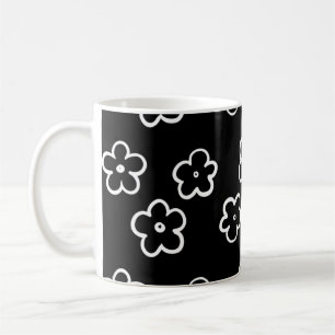 Retro Chic Black and White Blommigt Classic Y2K Kaffemugg