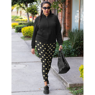 Retro Chic Black Guld Polka dots Mönster Mode Leggings