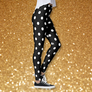 Retro Chic Black White Polka dots Mönster Mode Leggings