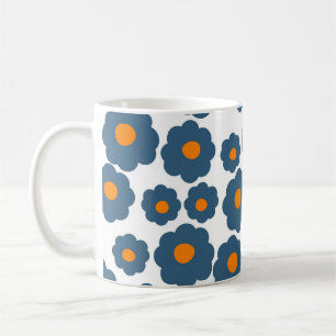 Retro Chic Blue Orange Blommigt Bold Y2K med fetst Kaffemugg