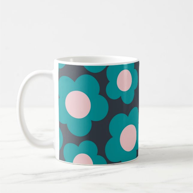 Retro Chic Blue Rosa Blommigt Vibrant Y2K Kaffemugg (Vänster)
