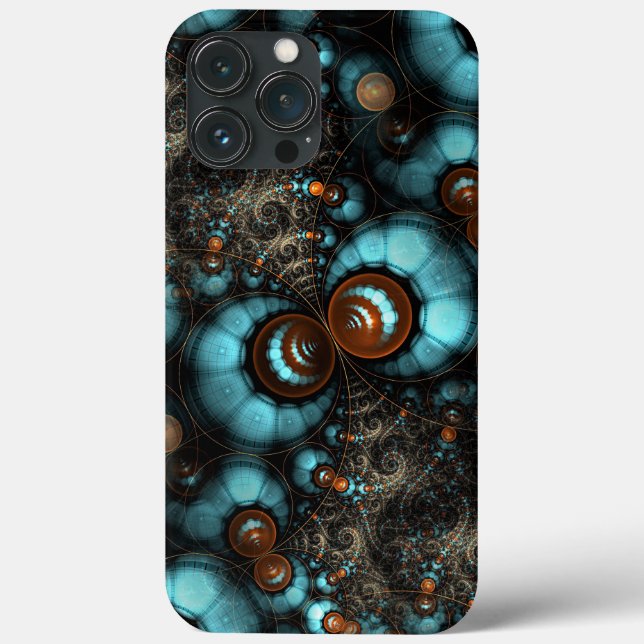 Retro Chic Brown Aqua Turquise Fractal Mönster (Baksida)