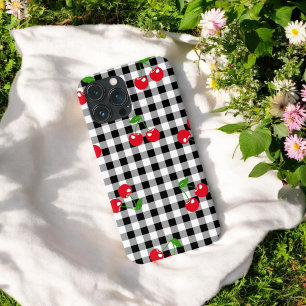 Retro Chic Cute Red Cherry Black & White Gingham