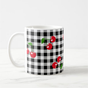 Retro Chic Cute Red Cherry Black White Gingham Kaffemugg