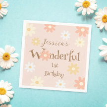 Retro Chic Daisy Flowers Cute Onederful Birthday