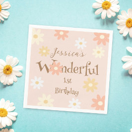 Retro Chic Daisy Flowers Cute Onederful Birthday Pappersservett