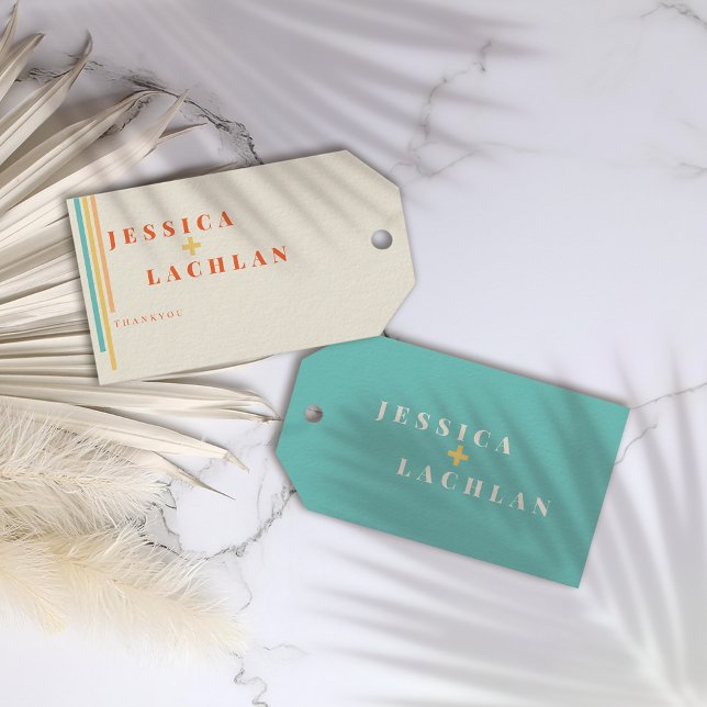 Retro-Chic-design med färgfull Rand Bröllop Presentetikett (Skapare uppladdad)