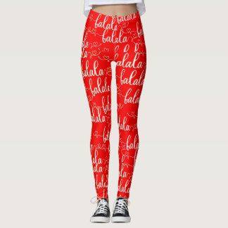 Retro Chic Fa la la Script Red Leggings