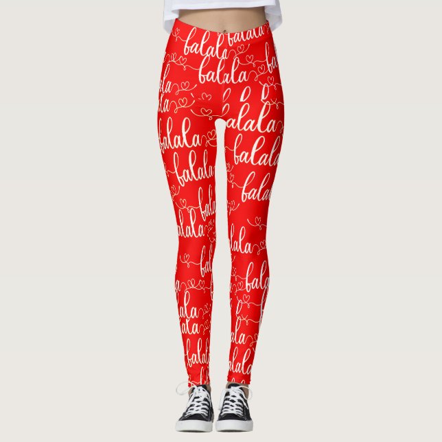 Retro Chic Fa la la Script Red Leggings (Framsida)