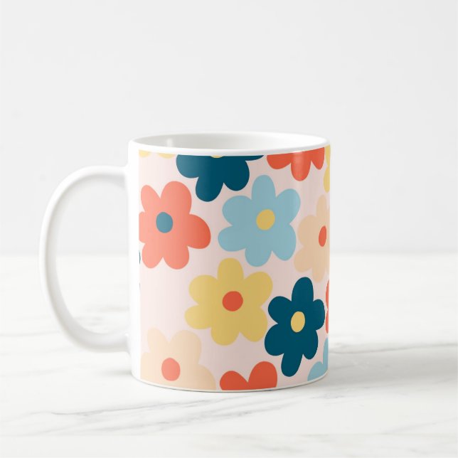 Retro Chic Färg Blommigt Vibrant Y2K Inspierat Kaffemugg (Vänster)