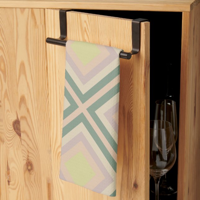 Retro Chic Geometrisk Citron Pastell Kökshandduk (Thirds Fold)