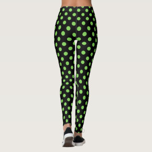 Retro Chic Grönt på Black Polka dots Leggings
