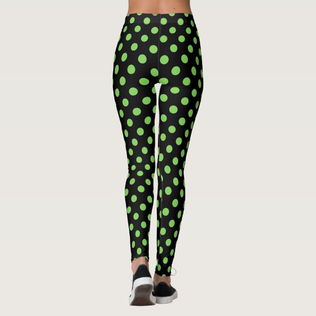 Retro Chic Grönt på Black Polka dots Leggings (Baksida)