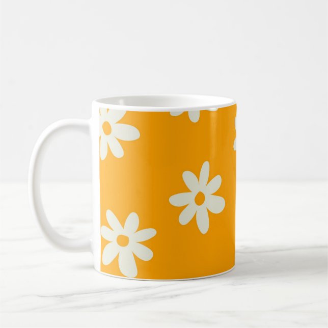 Retro Chic Gult Vit Blommigt Bright Y2K Kaffemugg (Vänster)