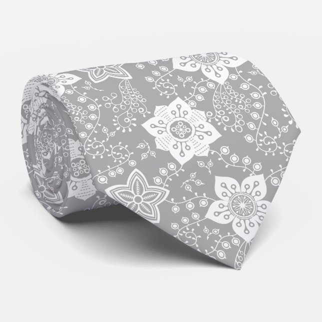 Retro Chic Klassiskt Vitt Blommönster Slips (Rullad)