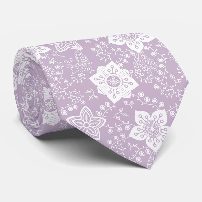Retro Chic Klassiskt Vitt Blommönster Slips (Rullad)