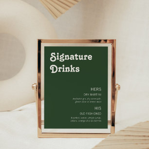 Retro Chic Modern Namnteckning Mörk grönt för att Fototryck
