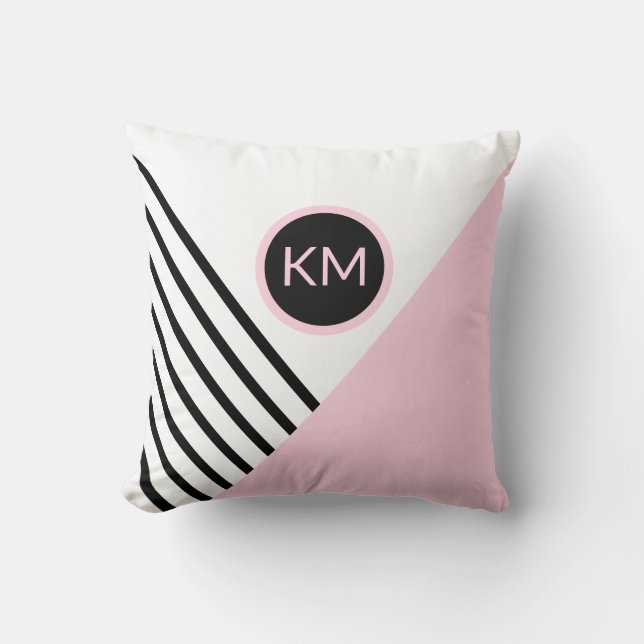 Retro Chic Monogram Rand och Färg Block Kudde (Framsida)