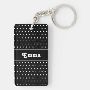 Retro Chic Namn Polka Dot Black and White Keychain