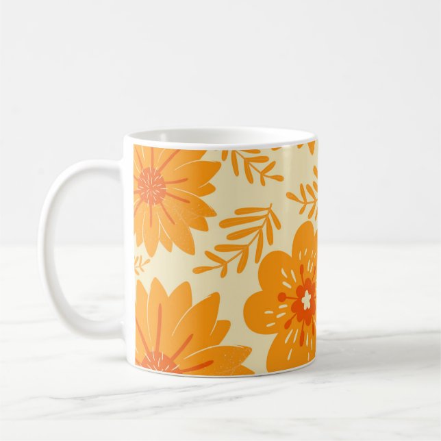 Retro Chic Orange Blommigt Bold Y2K Inspired Kaffemugg (Vänster)