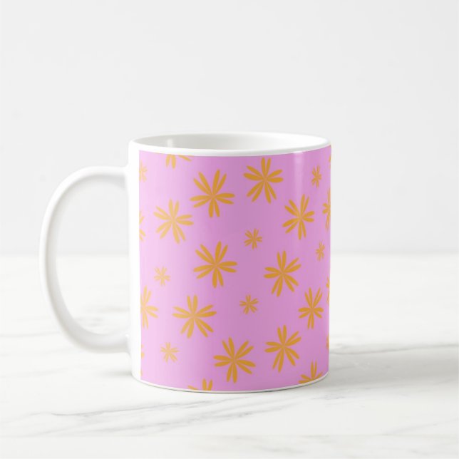 Retro Chic Orange Rosa Blommigt  Bright Y2K Inspir Kaffemugg (Vänster)