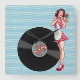 Retro Chic Pinup Girl Fyrkantig Klocka