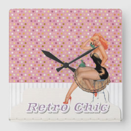 Retro Chic Pinup Girl Fyrkantig Klocka