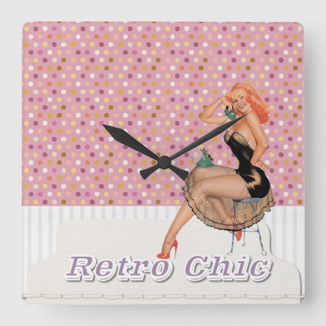 Retro Chic Pinup Girl Fyrkantig Klocka (Framsida)
